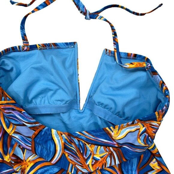 Fe Noel NWT High Leg Cheeky Deep V-Neck Leafy Palm Print Swimsuit Size XL - Picture 4 of 8